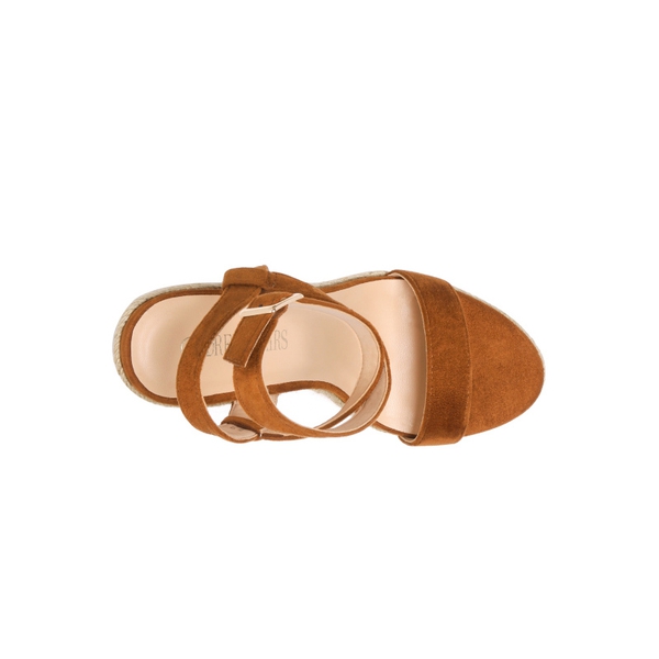 Open Toe Espadrille Platform Wedge Sandals - TAN SUEDE - 3